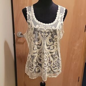 Express ivory lace tank top med